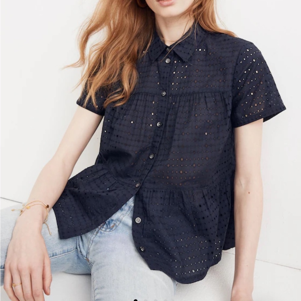Madewell Eyelet Seamed Button-Down Shirt Small​ - Picture 2 of 6